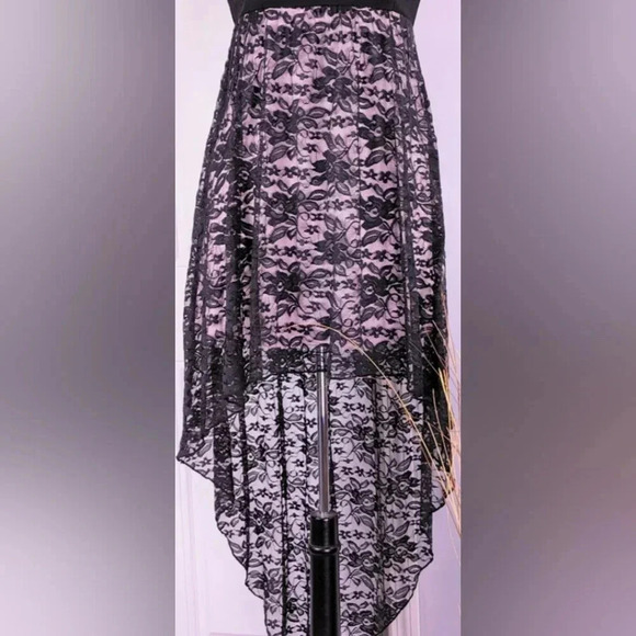 Pink & black EMERALD SUNDAE strapless lacey dress with long train in back(#411) - Picture 5 of 7